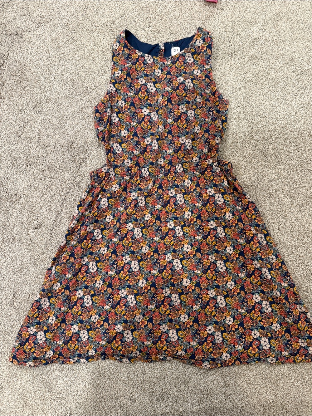 GAP Navy Floral Sleeveless Casual Dress with Multicolor Blooms